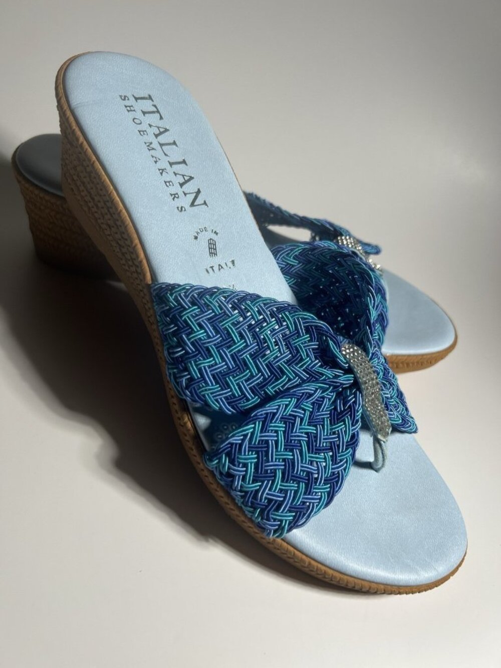 Italian Shoemakers Rhinestone Wedge Sandals Blue Women’s Size 9.5 - Picture 14 of 14